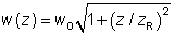 w(z) for Gaussian beam