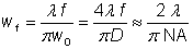 beam radius in focus