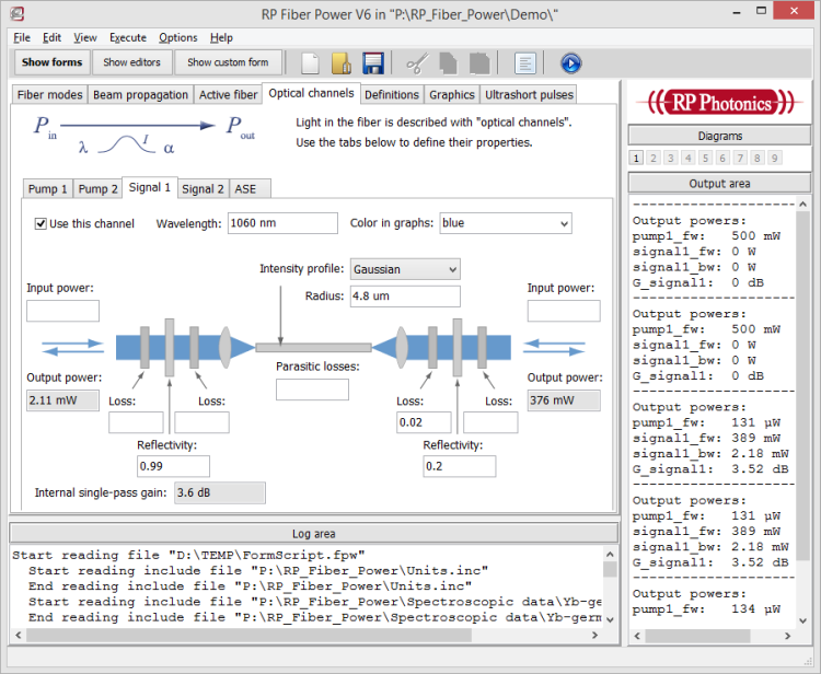 interactive form for describing optical channels in RP Fiber Power