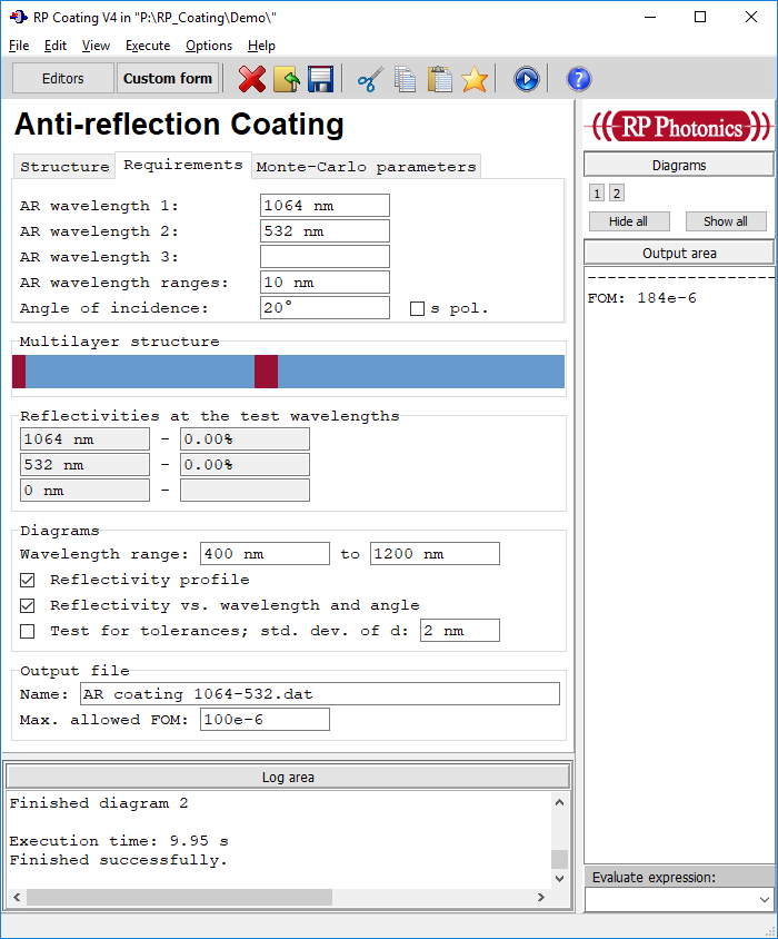 form for designing anti-reflection coatings