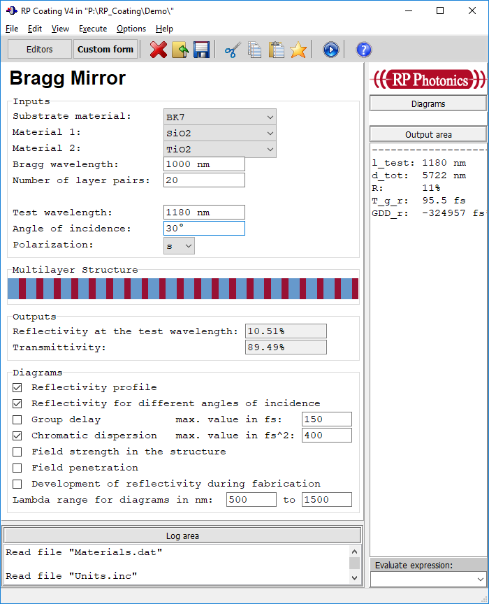 form for Bragg mirror analysis