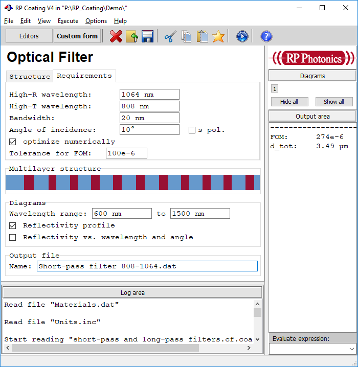 form for the design of optical filters