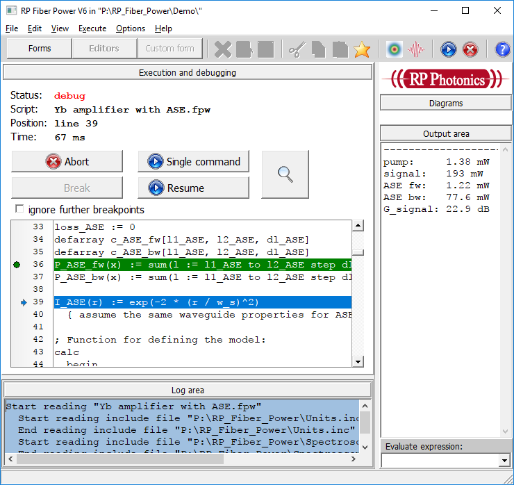 the debugger in RP Fiber Power