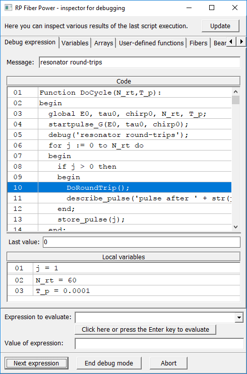 expression debugger window