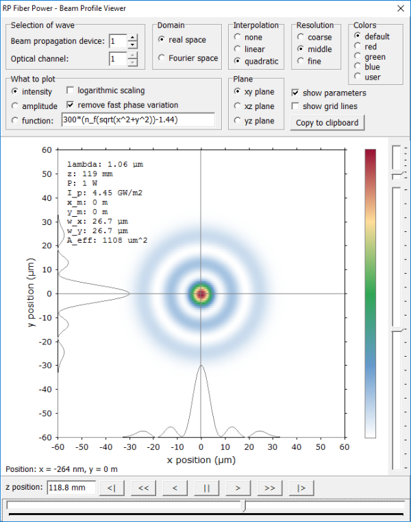 beam profile viewer of the RP Fiber Power software