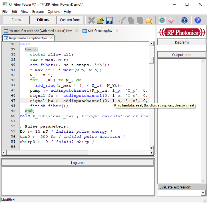 parameter help in a script editor