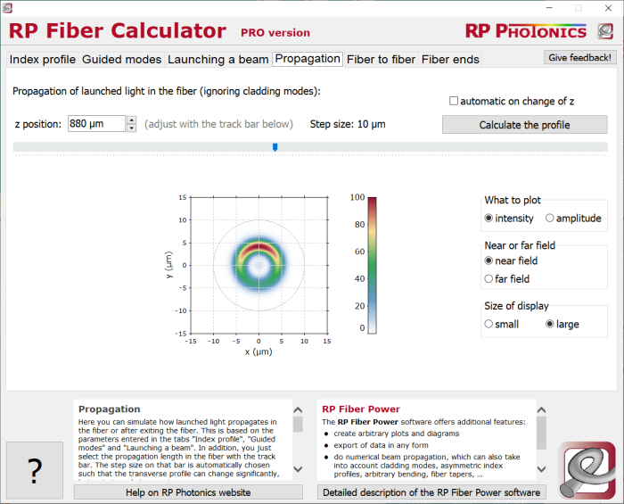 RP Fiber Calculator, light propagation